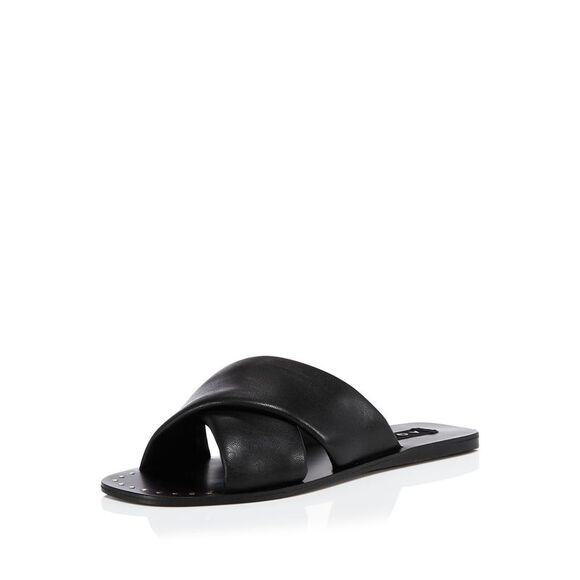 AQUA Womens Black Studded Silky Square Toe Slip On Slide Sandals Shoes 7.5 M - Picture 1 of 1